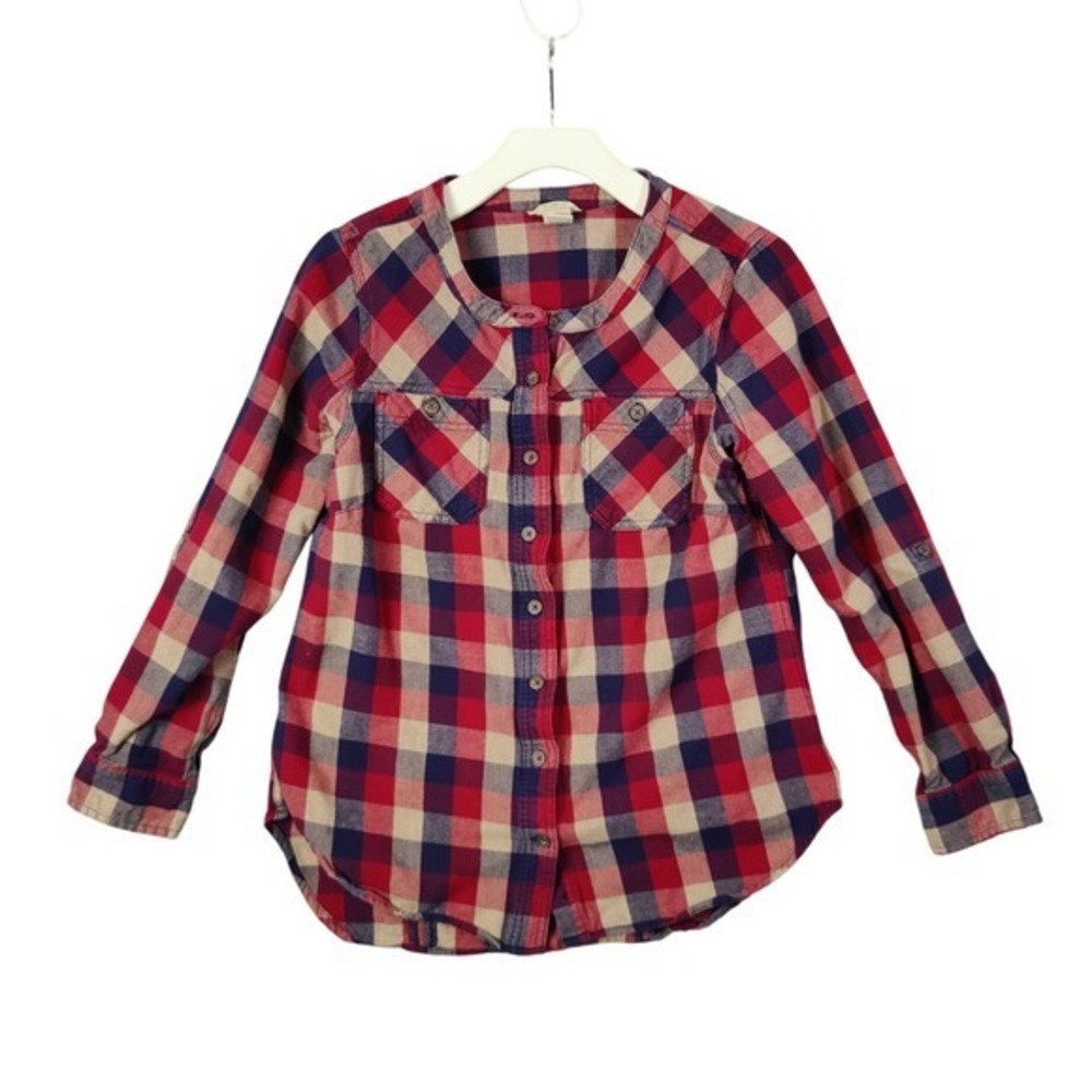 Duluth Womens Cabincore Gorp Rustic Flannel Shirt S Top Red Blue Plaid Button Up